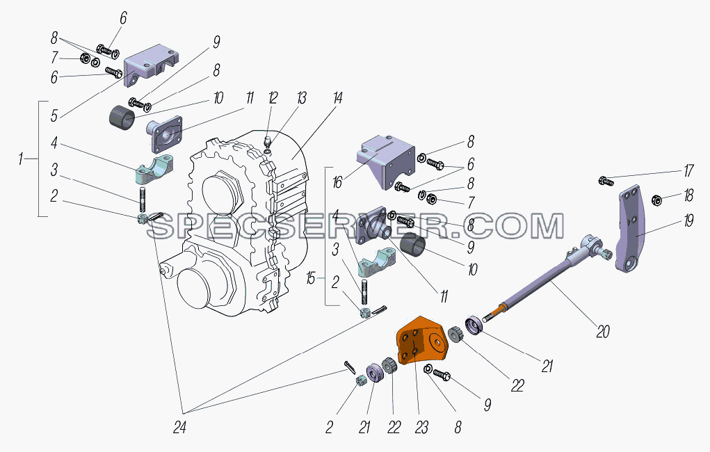 Установка раздаточной коробки для Урал-6370-1121 (список запасных частей)