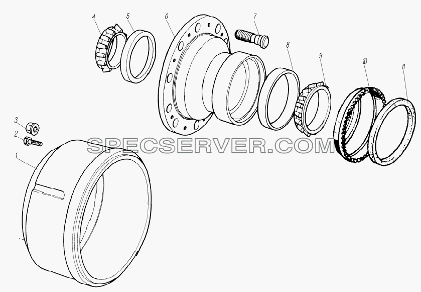 Ступица колеса и тормозной барабан для Урал-6370-1121 (список запасных частей)