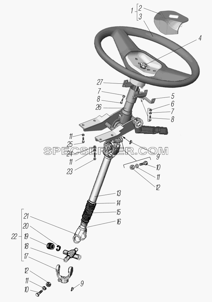 Колесо и вал рулевого управления для Урал-6370-1121 (список запасных частей)