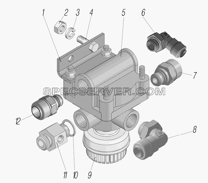 Установка ускорительного клапана стояночного тормоза для Урал-6370-1121 (список запасных частей)