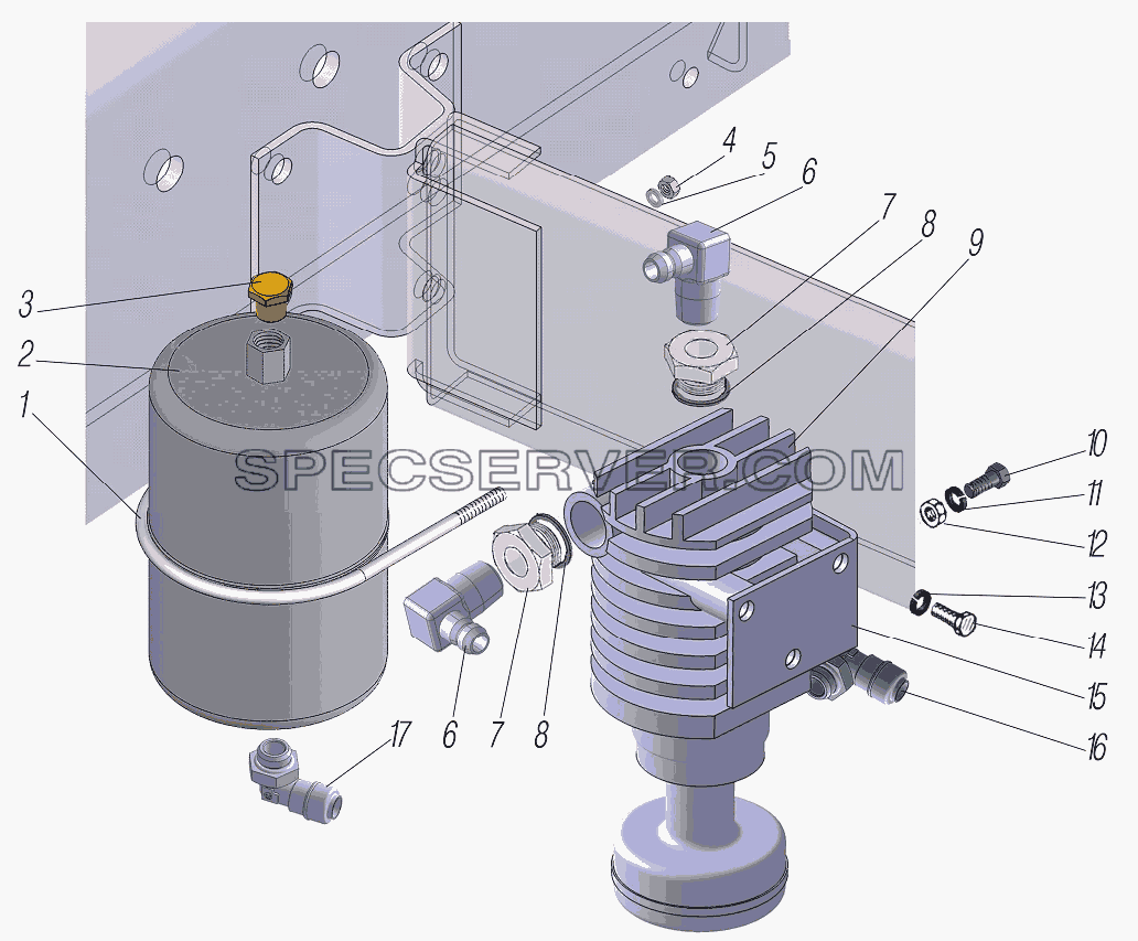 Установка баллона адсорбера и маслоотделителя для Урал-6370-1121 (список запасных частей)