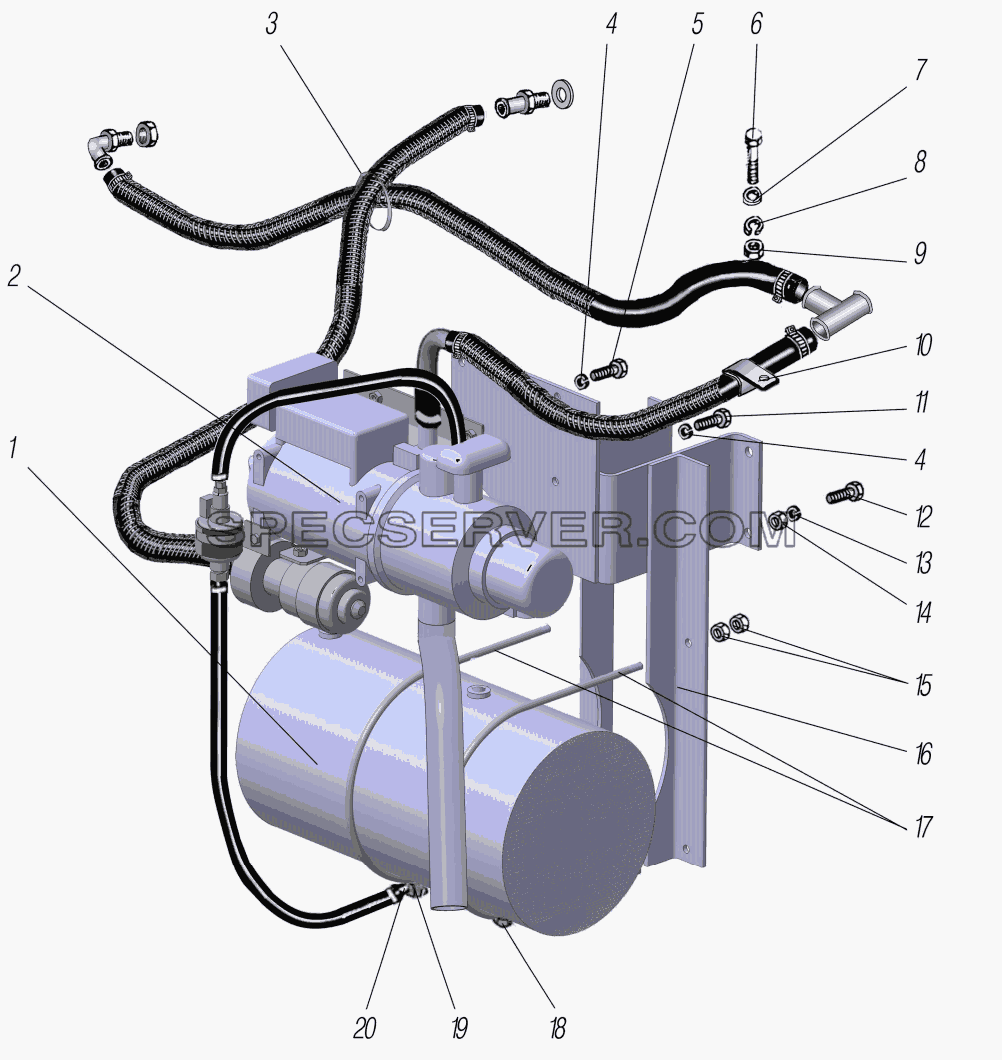 Установка агрегатов системы предпускового подогрева двигателя для Урал-6370-1151 (список запасных частей)