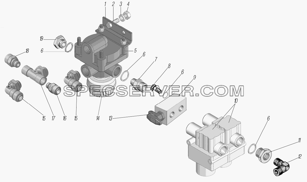 Установка клапана ускорительного с модуляторами для Урал-6370-1151 (список запасных частей)