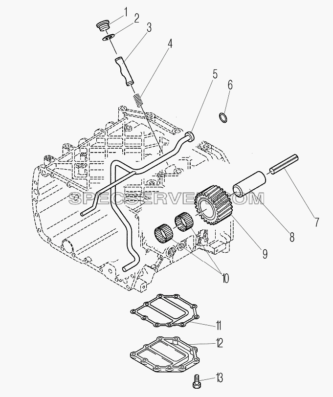 Установка нижней крышки картера и трубки распылителя для Урал-63704 (список запасных частей)