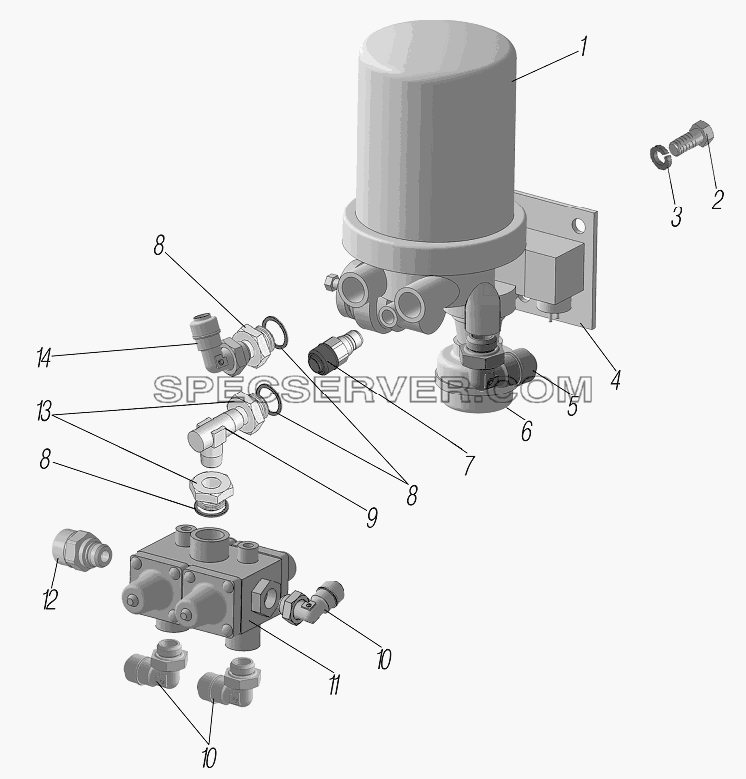 Установка влагомаслоотделителя и 4-х контурного защитного клапана для Урал-63704 (список запасных частей)