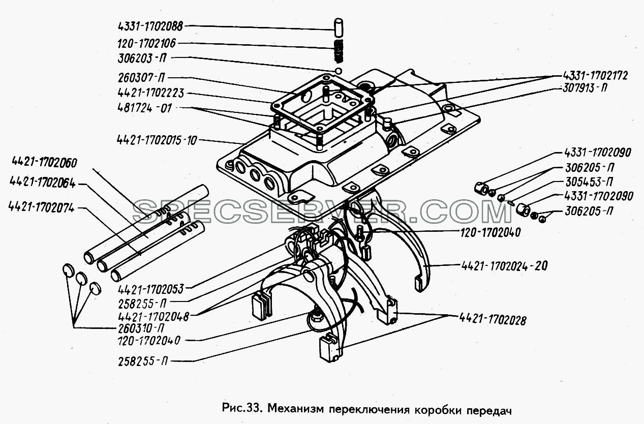 Механизм переключения коробки передач для ЗИЛ 433100 (список запасных частей)