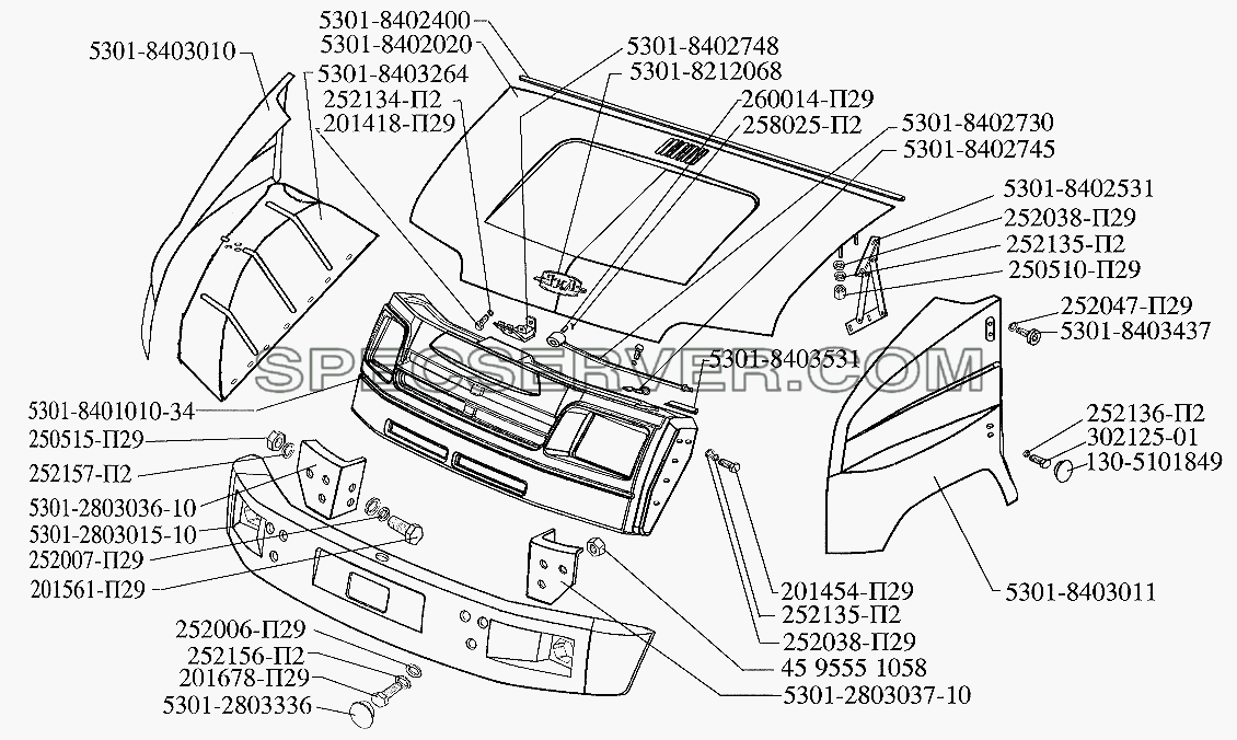 Оперение для ЗИЛ-5301 (2006) (список запасных частей)