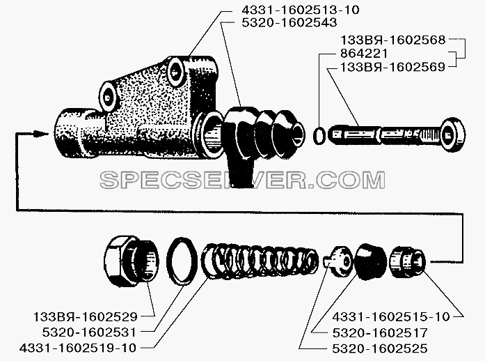 Главный цилиндр управления сцеплением для ЗИЛ-5301 (2006) (список запасных частей)
