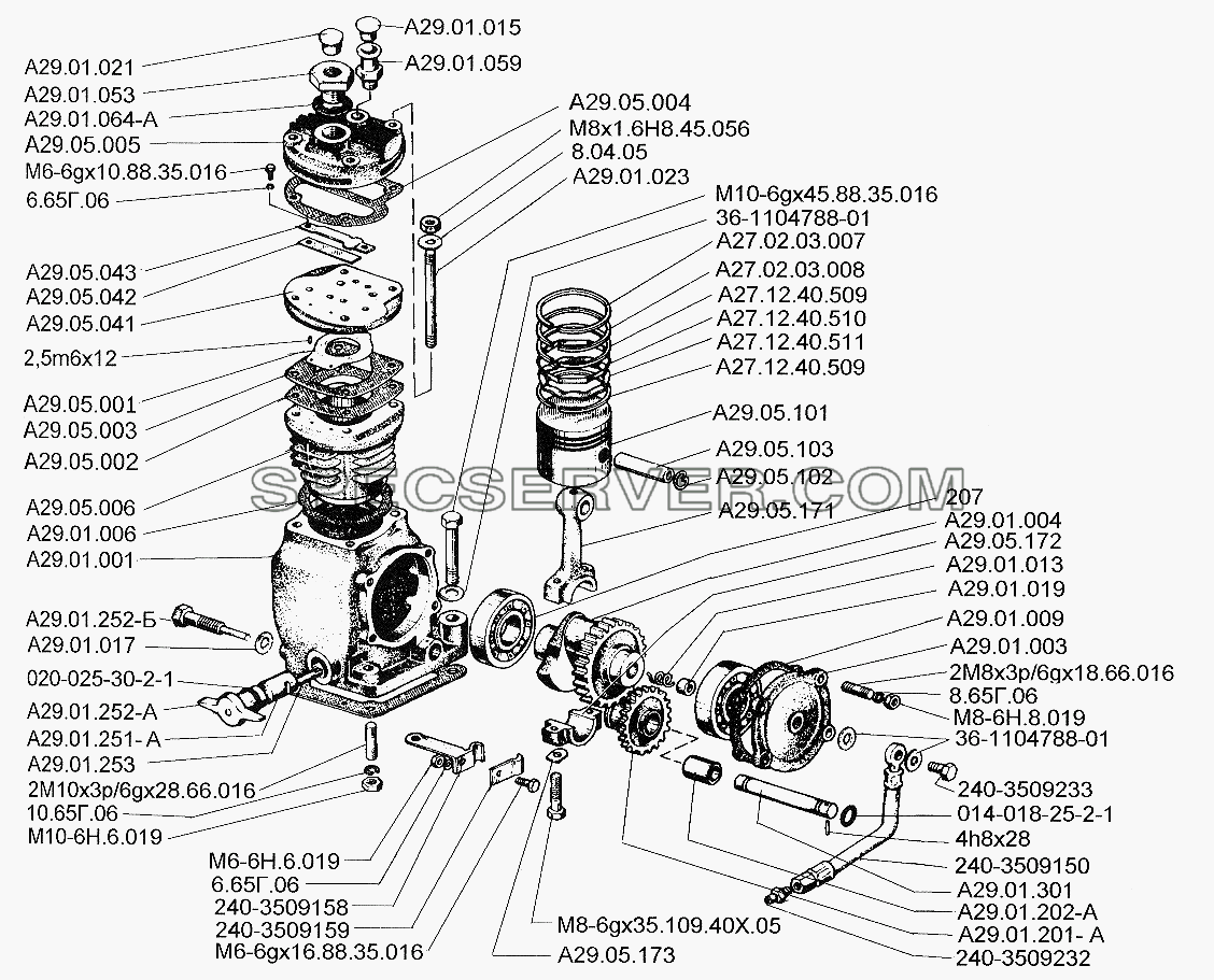 Пневмокомпрессор и его установка для ЗИЛ-5301 (2006) (список запасных частей)