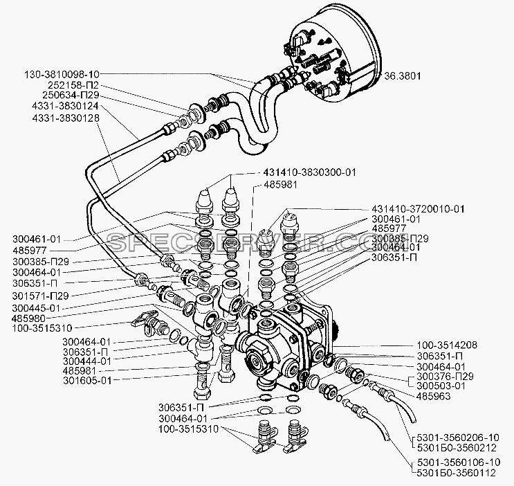 Установка тормозного крана на автомобиль ЗИЛ-5301 без АБС для ЗИЛ-5301 (2006) (список запасных частей)