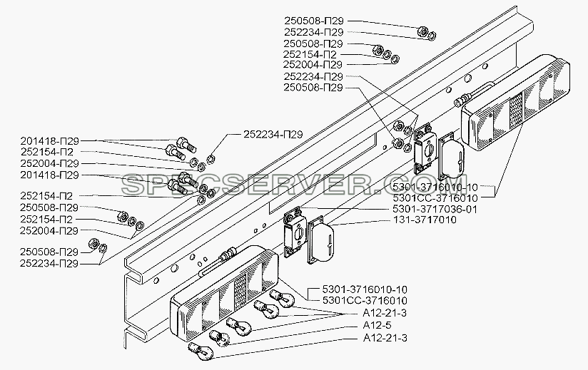 Установка задних фонарей для ЗИЛ-5301 (2006) (список запасных частей)