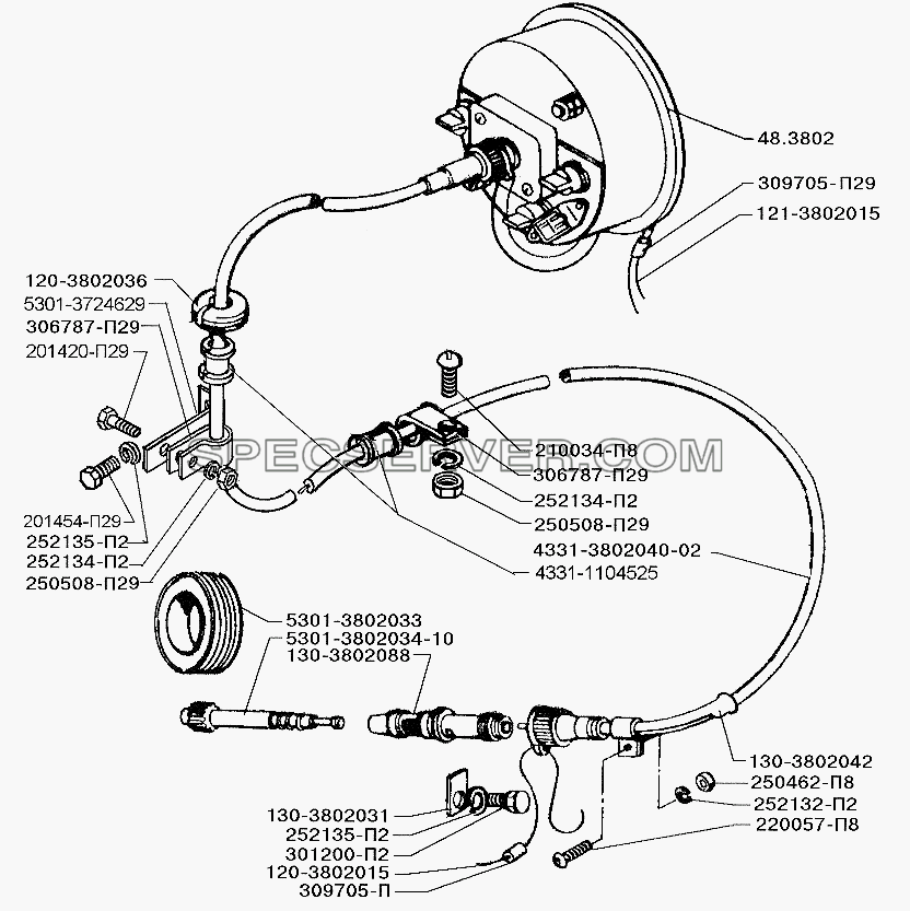 Установка гибкого вала привода спидометра для ЗИЛ-5301 (2006) (список запасных частей)
